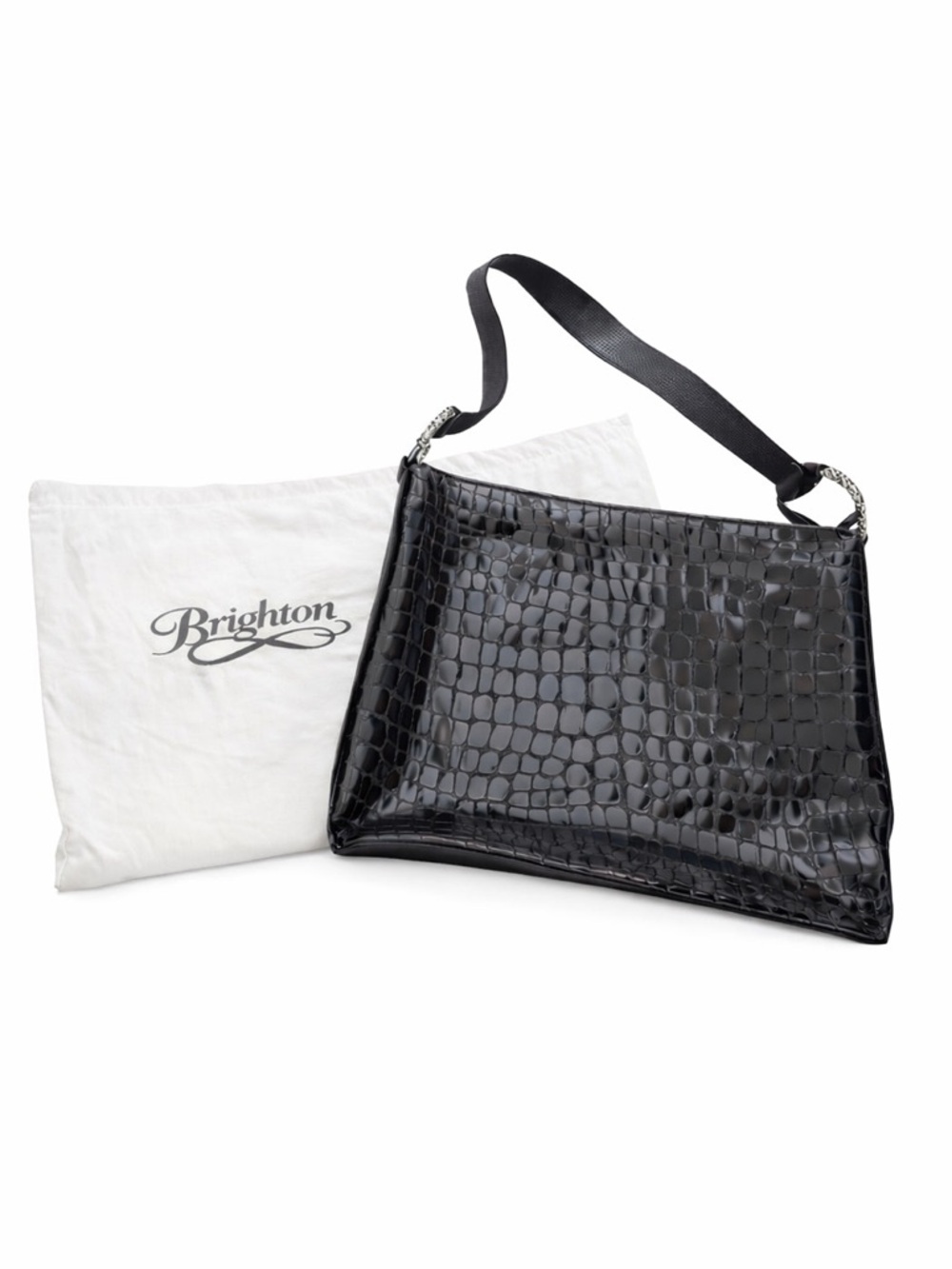 Brighton Brown Croc Embossed Leather Shoulder Bag With Dust Bag